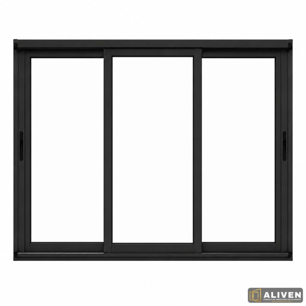134 Ventana Balcon 300x200 Aluminio Negro 3 Hojas Línea Módena