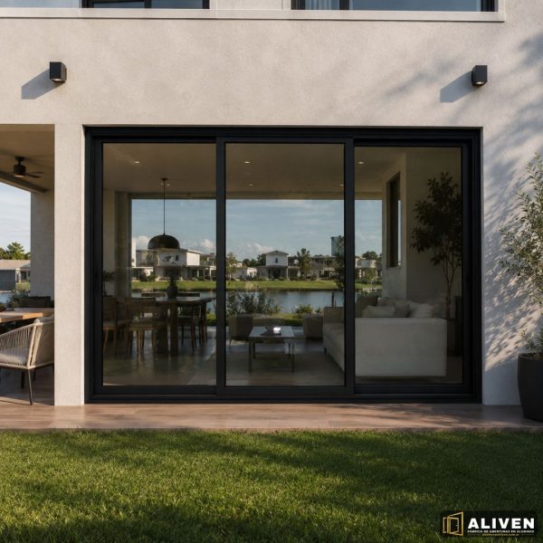 134 Ventana Balcon 300x200 Aluminio Negro 3 Hojas Línea Módena