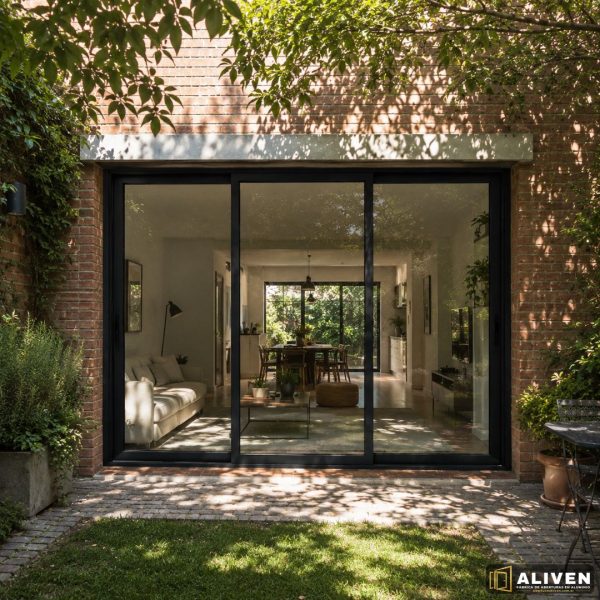 134 Ventana Balcon 300x200 Aluminio Negro 3 Hojas Línea Módena